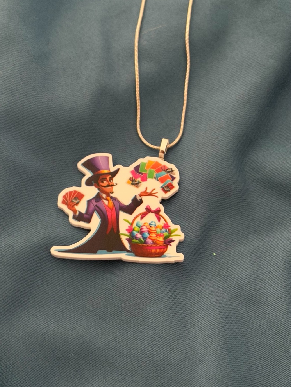 Colorful Magician Easter Basket Pendant Necklace - Pink & Multicolor